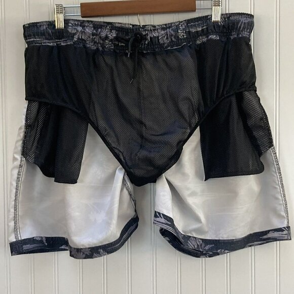OP Mens Black Silver Gray Palm Trees Swim Trunks Shorts Lined Size XL 40-42 - Picture 5 of 12
